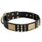 Spiked Leather Schutzhund Dog Collar with Plates and Cones