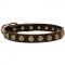Leather Schutzhund Dog Collar with Brass Dotted Circles for Fashion Walking