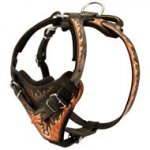 Handpainted in Flames Leather Schutzhund Dog Harness for Agitation Training