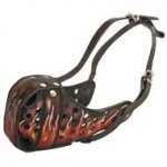 Burning Fire Hand Painted Leather Schutzhund Dog Muzzle for Attack Training
