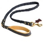 Braided Handcrafted Leather Schutzhund Dog Leash with Nappa Leather Lined Handle