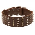 Extra Wide Leather Spiked and Studded Schutzhund Dog Collar