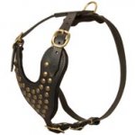 Adjustable Studded Leather Schutzhund Dog Harness for Fashion Walking