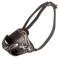 Barbed Wire Painted Leather Schutzhund Dog Muzzle for Training
