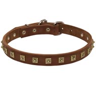 Handcrafted 1 Row Square Studded Leather Schutzhund Dog Collar
