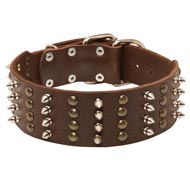 Extra Wide Leather Spiked and Studded Schutzhund Dog Collar