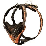 Handpainted in Flames Leather Schutzhund Dog Harness for Agitation Training