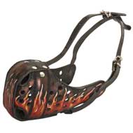 Burning Fire Hand Painted Leather Schutzhund Dog Muzzle for Attack Training