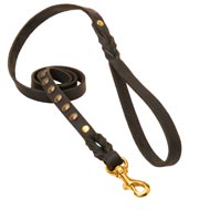 Studded Leather Schutzhund Dog Leash for Dog Walking and Training