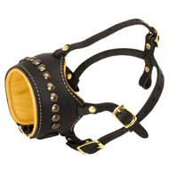 Open Nose Studded Leather Schutzhund Dog Muzzle With Nappa Padding