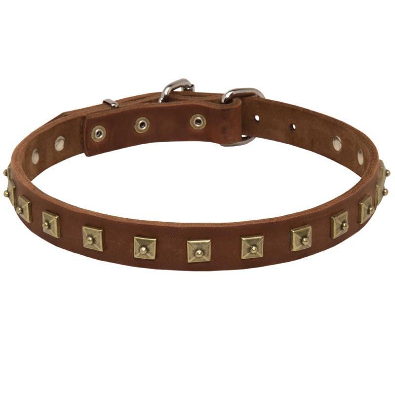 Handcrafted 1 Row Square Studded Leather Schutzhund Dog Collar
