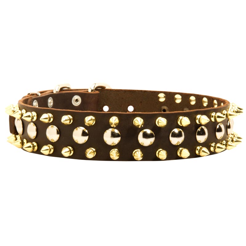 Spiked and Studded Schutzhund Dog Leather Collar