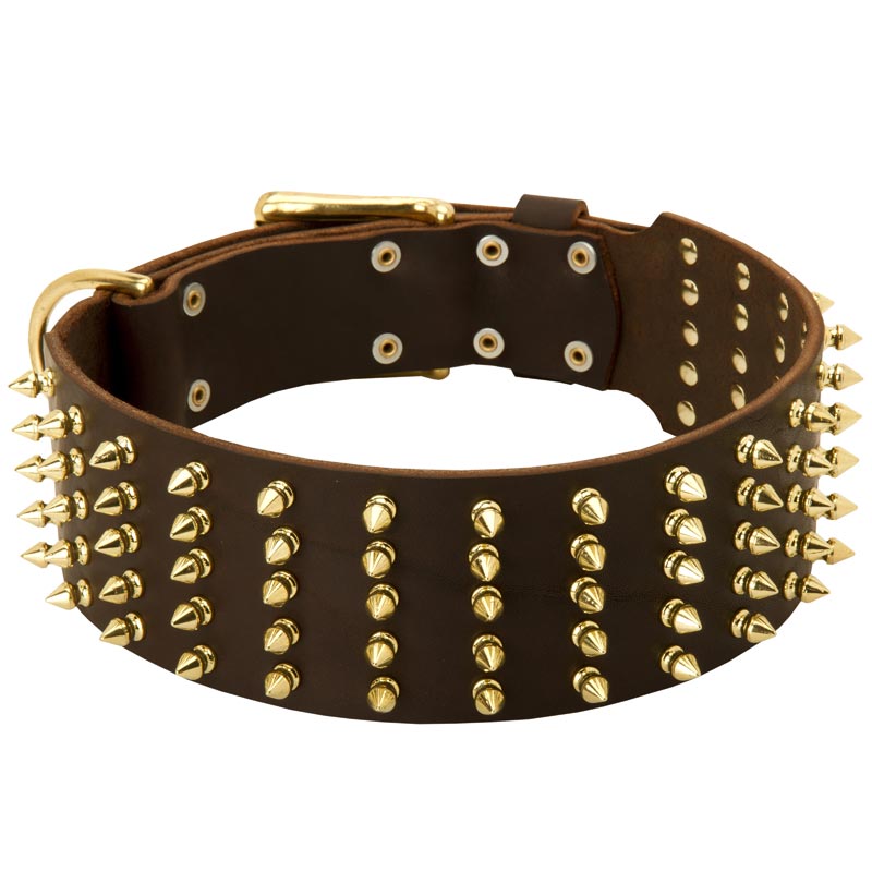 Wide Spiked Leather Schutzhund Dog Collar