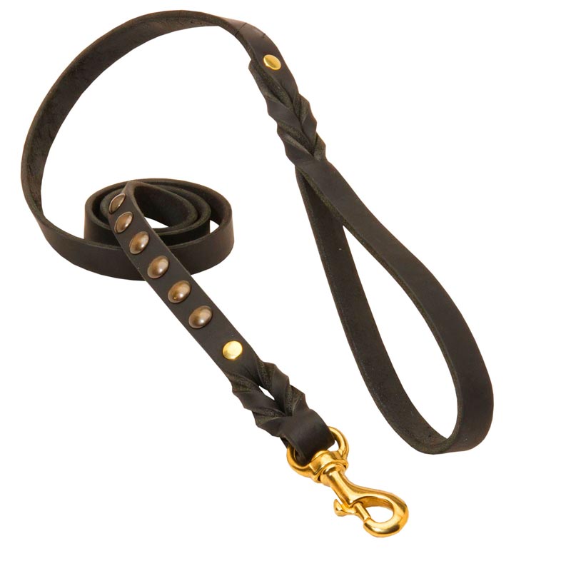 Studded Leather Schutzhund Dog Leash for Dog Walking and Training