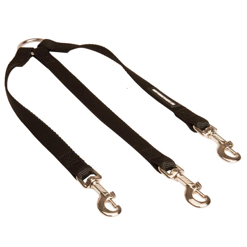 Triple Nylon Schutzhund Dog Leash Coupler for Walking 3 Dogs at a Time