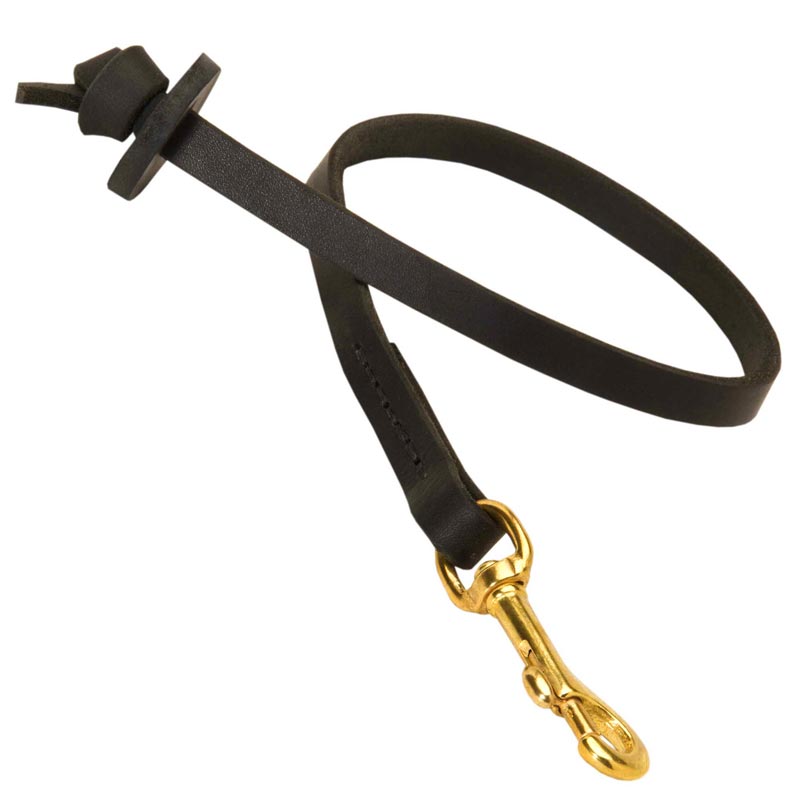 Short Leather Schutzhund Dog Leash with Round Handle