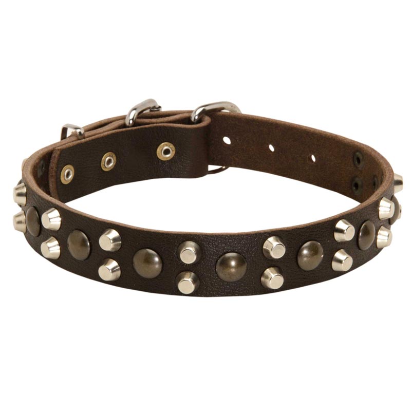 Leather Schutzhund Dog Collar With Studs and Pyramids