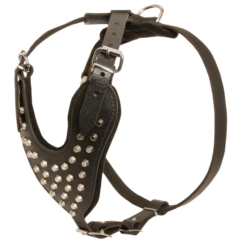 Adjustable Leather Schutzhund Dog Harness Studded for Fashion Walking