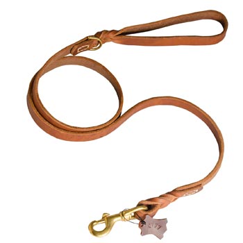 Training Leather Schutzhund Dog Leash with Handle